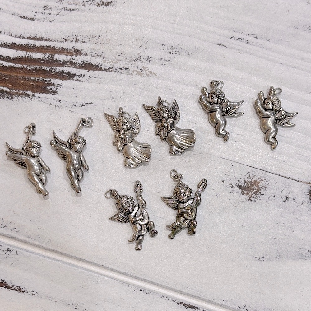 Vintage Heavy Cherub Angel Pendants Or Charms Silver Tone
